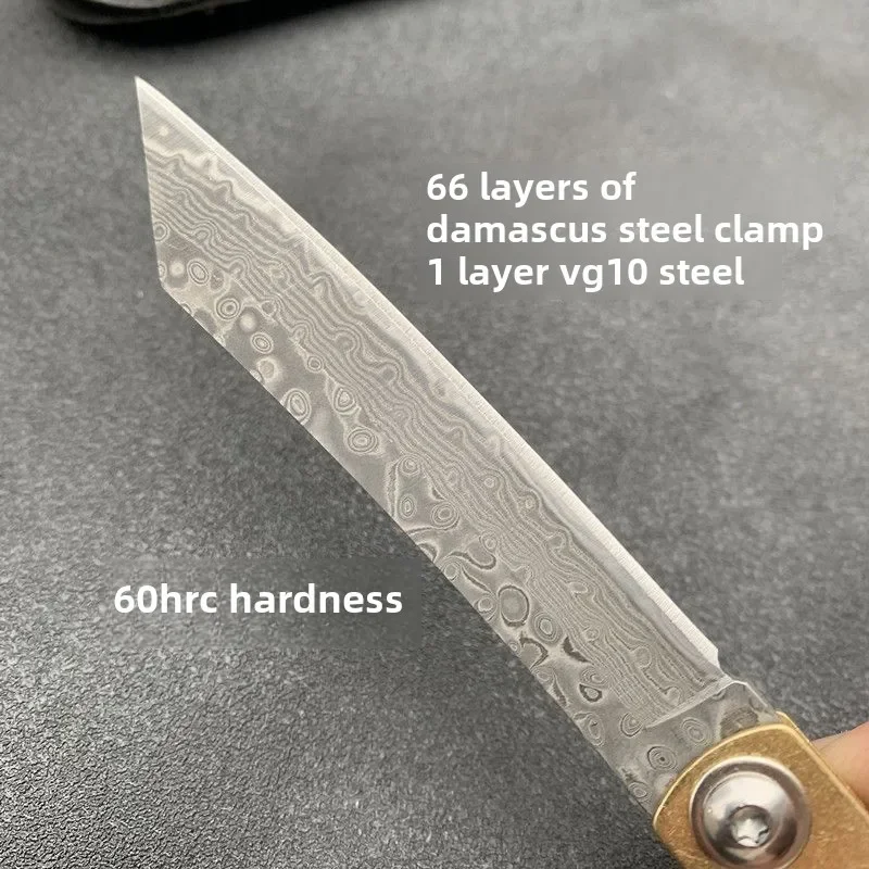Higonokami Japanese Mini Pocket Folding Knife VG10 Damascus Steel Camping Hunting Copper Handle Knives Outdoor Survival EDC Tool view 4