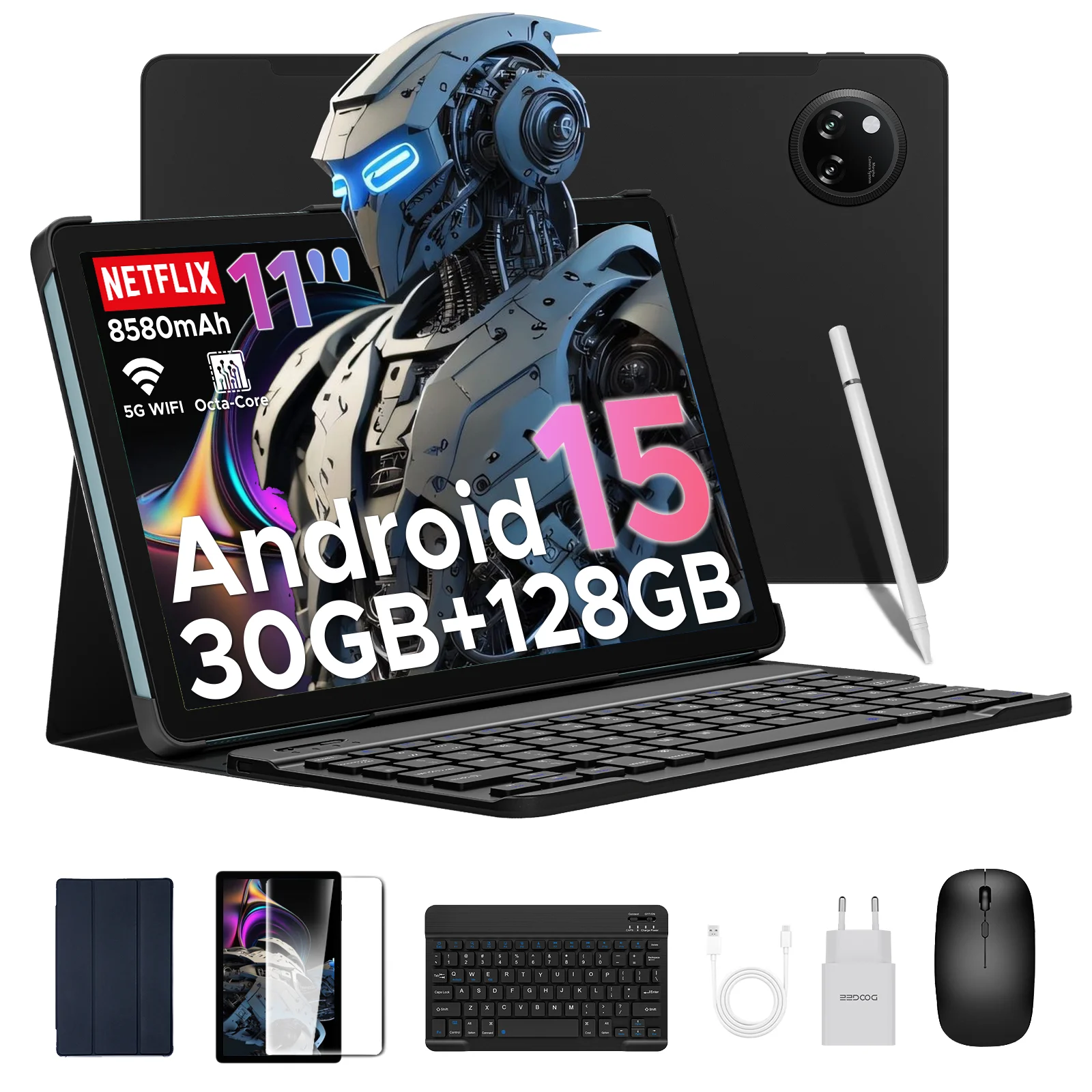 DOOGEE Tab A9 Pro+ Tablet 30GB 128GB 11" HD-scherm 8580mAh batterij Unisoc T7200 Dual Speakers 13MP Android 15 13MP+5MP Pad PC
