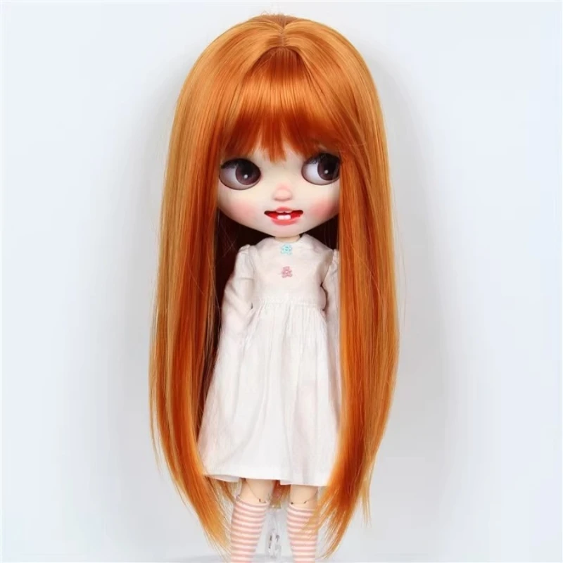 인형의 가발 머리 둘레에 맞는 25-27.5cm Blyth 인형 긴 스트레이트 헤어 장난감 드레스 놀이 집 인형 액세서리, 인형 없음
