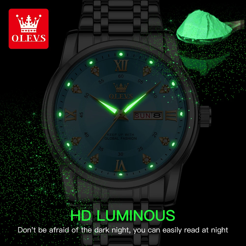 OLEVS 5513 Men\'s Watches Original Quartz Watch for Man Stainless Steel Waterproof Luminous Dual Calendar Display Reloj Hombre