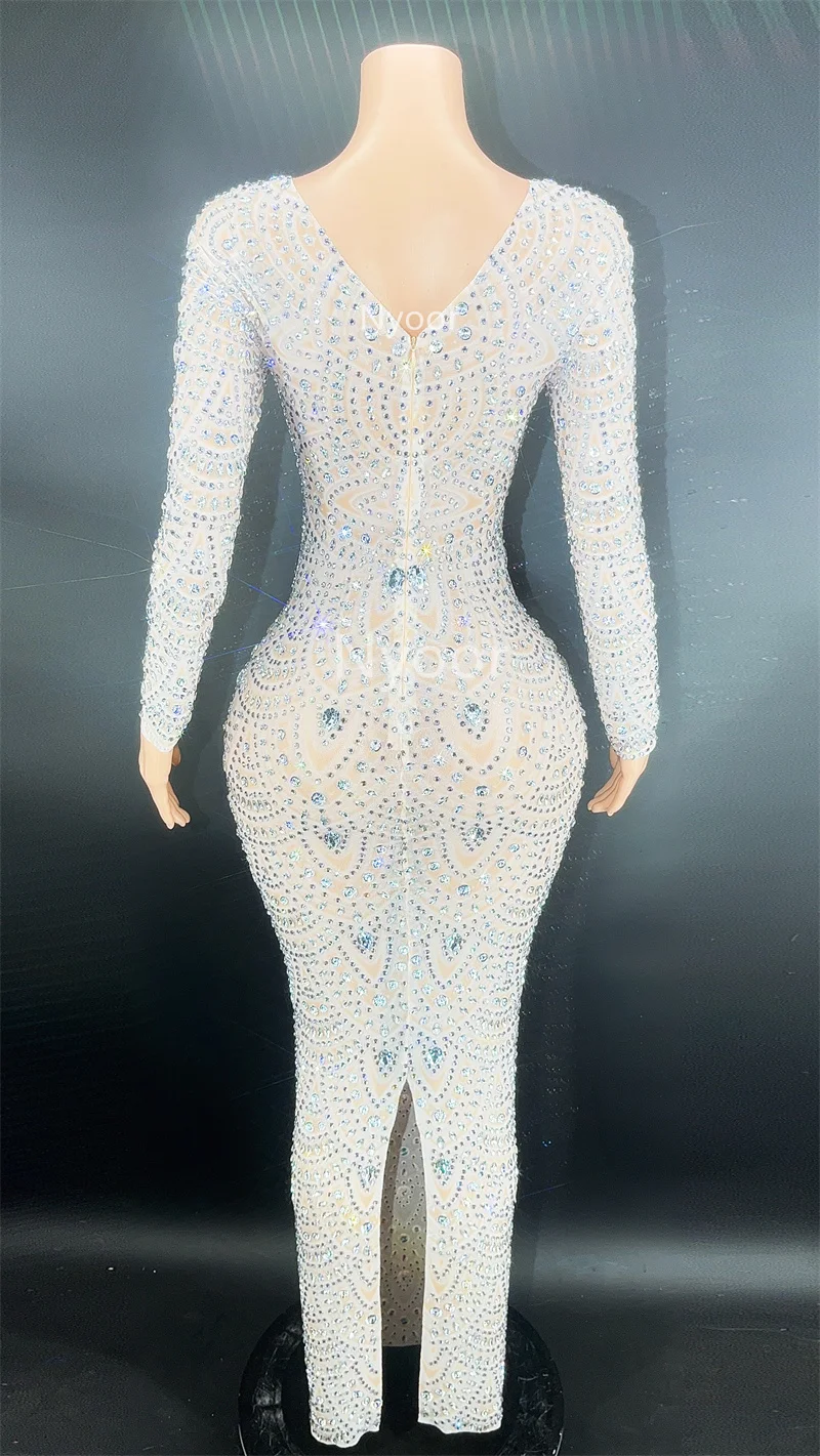 Robe longue pour femmes, 4 couleurs, pour fête de bal, anniversaire, spectacle, scène, danse, strass, robe de bal