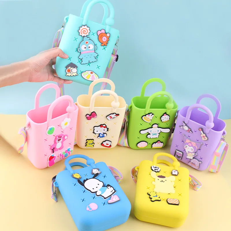 Hello Kitty DIY Dong Dong Bag Sanrio Handbag Anime Kuromi Beach Bags Cartoon Child Toy Bag Kawaii Girl DIY Crossbody Bag