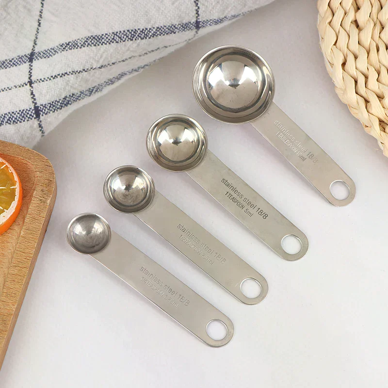 1/4Pcs Stainless Steel Measuring Spoon With Scale Measuring Ruler Egg Beater Spoon Kitchen Coffee Baking Measuring Tool Set