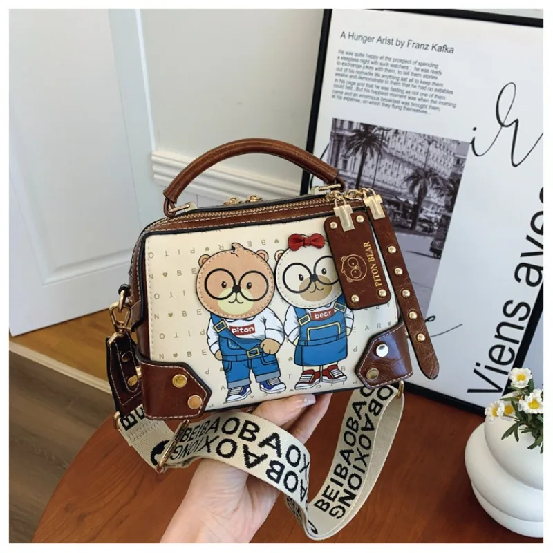 Beibaobao Women\'s Bag 2024 Summer New Bear Pattern Casual Fashion Boston Bag Popular Single Shoulder Bags Female Crossbody Bag