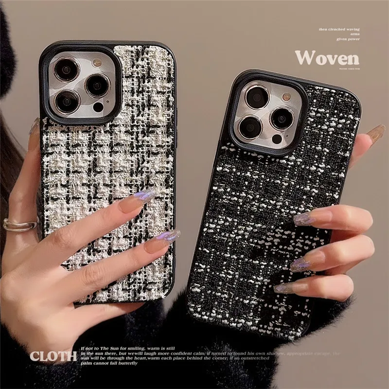 Lovebay Winter Knit Black White Plaid Flannel Phone Case for iPhone 15 14 11 12 Pro Max Shockproof Soft Back Bumper Covers Funda