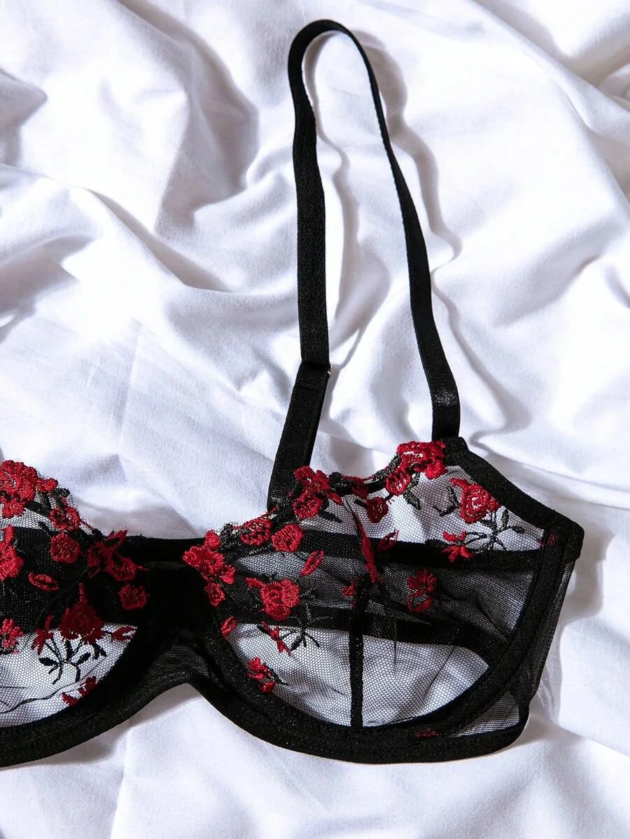 Fairy Bra Set Women Bralette 2-Piece Underwear Sets Floral Embroidery Steel Ring Bra And Panty Set - Image 4