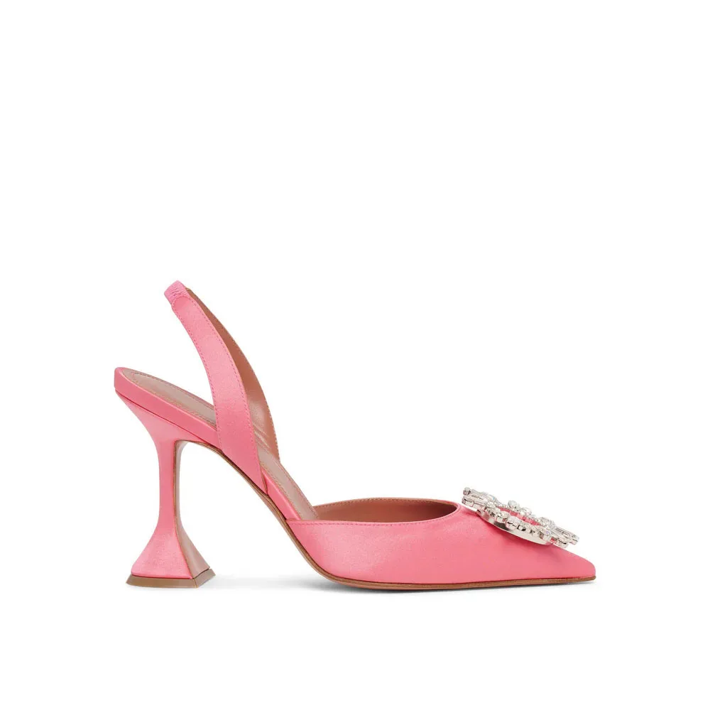 Women's Begum Sling Crystal Embellished Pink Satin Pumps