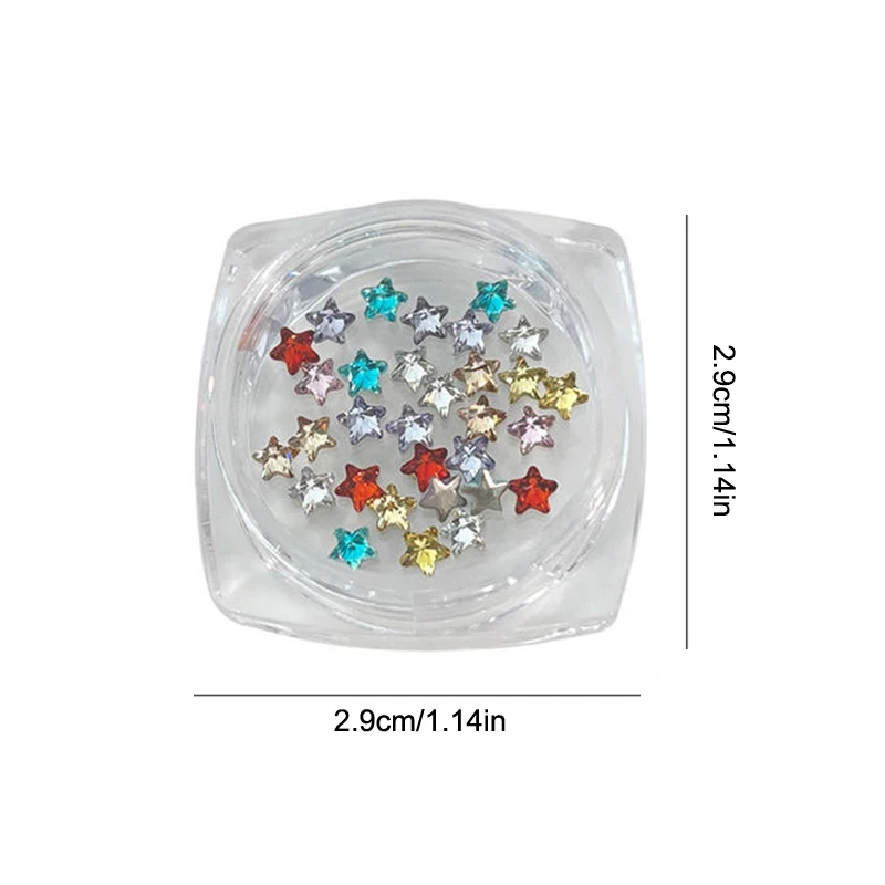 1Box 30Pcs Sparkling Pentagram Zircon Nail Charms Cute Minimalist Flatback Rhinestones 3mm Multi-color Mini Star Gems Nail Parts
