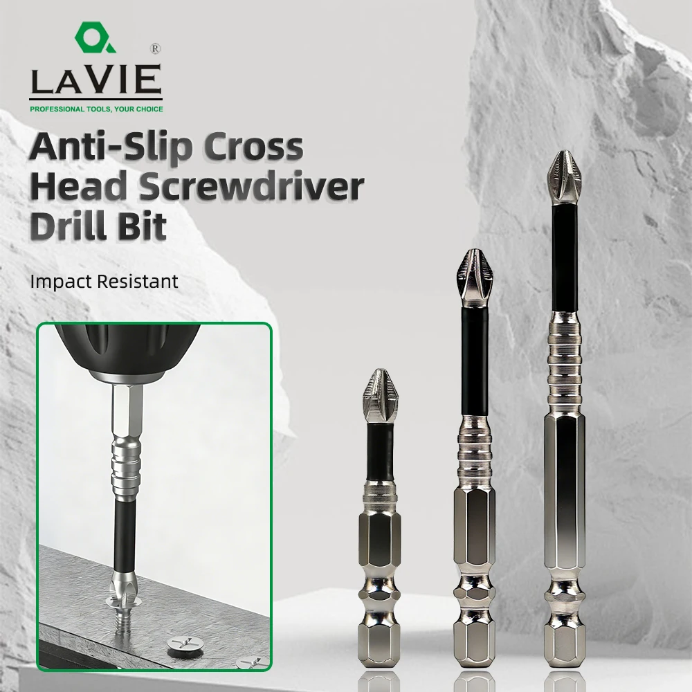

LAVIE 1/4" Hex Magnetic Drill Bits, PH2 Cross Head Set 25-150mm, Anti-Slip