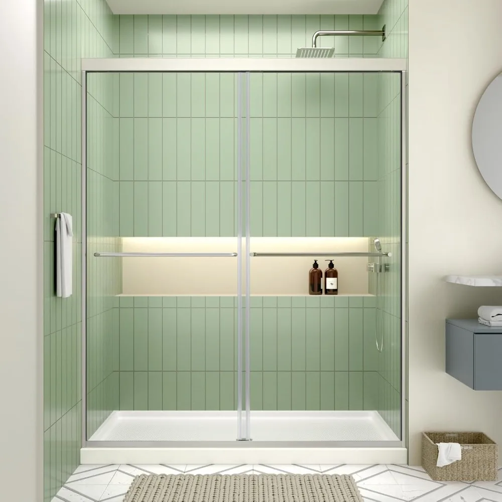 

Shower Door, 44-48 in. W X 70 in. H, Semi-Frameless Double Sliding Doors, SGCC Tempered Glass, Bathroom Shower Door