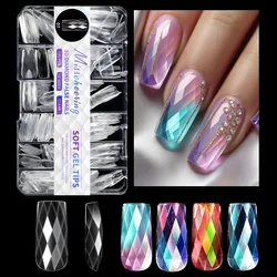 New 120/140pcs Square Almond Coffin Nail Extension Tips Natural Clear Full Cover Nails Dual Form 3D Diamond Soft Gel Nail Tips