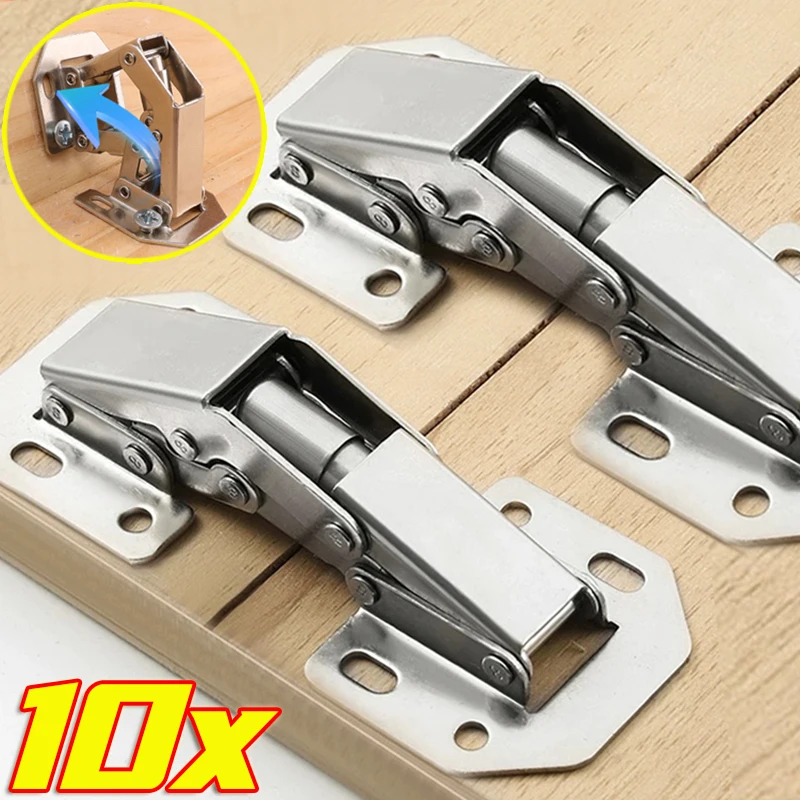 2/10PCS Cabinet Door Hinges 90 Degree No-Drilling Hole Cupboard Door Hydraulic Hinges Silver Furniture Buffer Hardware Accessory