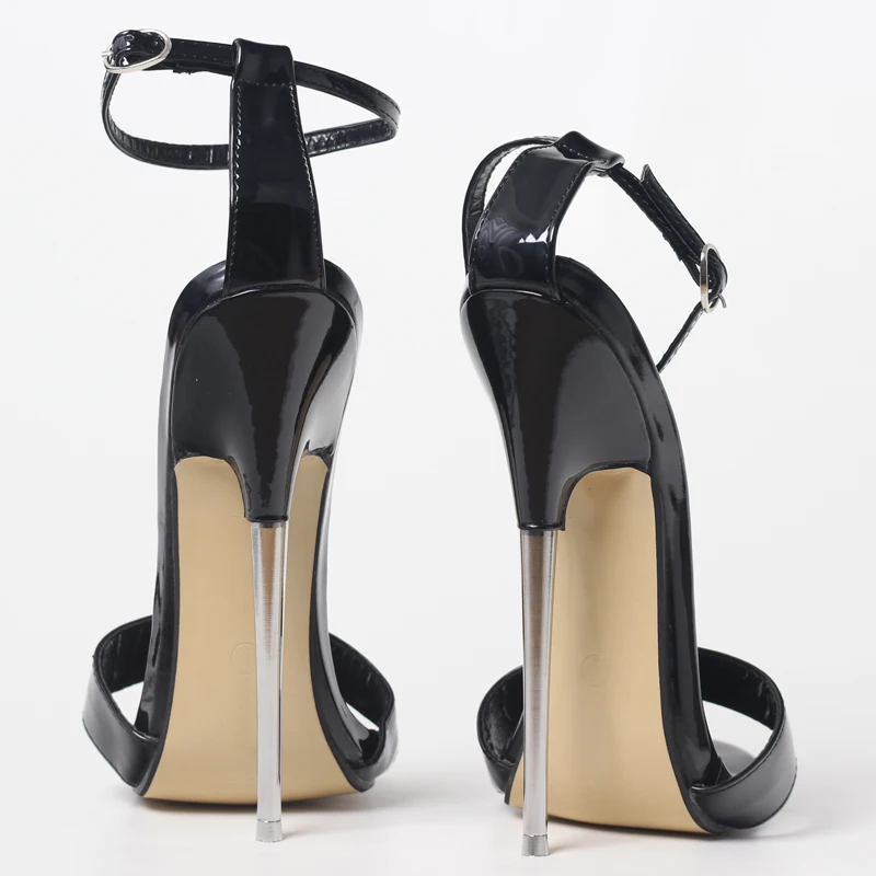 FHC 18CM Thin Metal High Heels Sandals,Women Sexy Fetish Summer Shoes,Man Cosplay Stage Show ,Ankle Strap,Black,Custom Colors