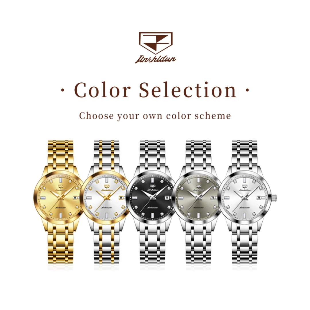 JSDUN 8841 Reloj mecánico de moda regalo esfera redonda correa de reloj de pulsera de acero inoxidable calendario