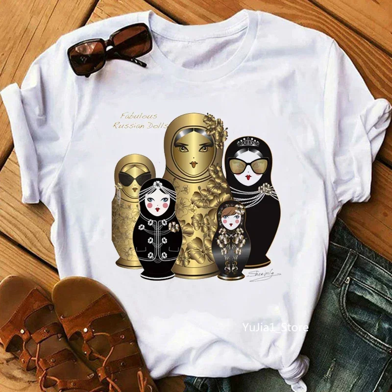 Russian Doll T-Shirt Women'S Clothing 2024 Funny Summer Fashion Tshirt Femme White Casual T Shirt Female Harajuku Shirt