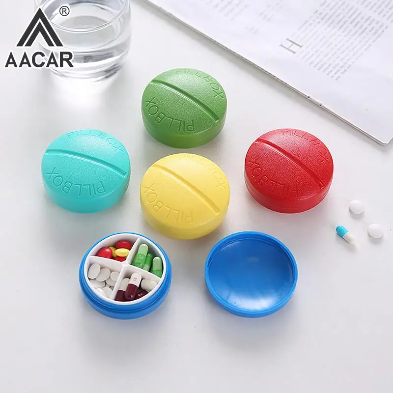 

4 Grids Pill Box Round Shape Portable Capsule Tablet Storage Organizer Pill Case For Travel Portable Medicine Tablet Container