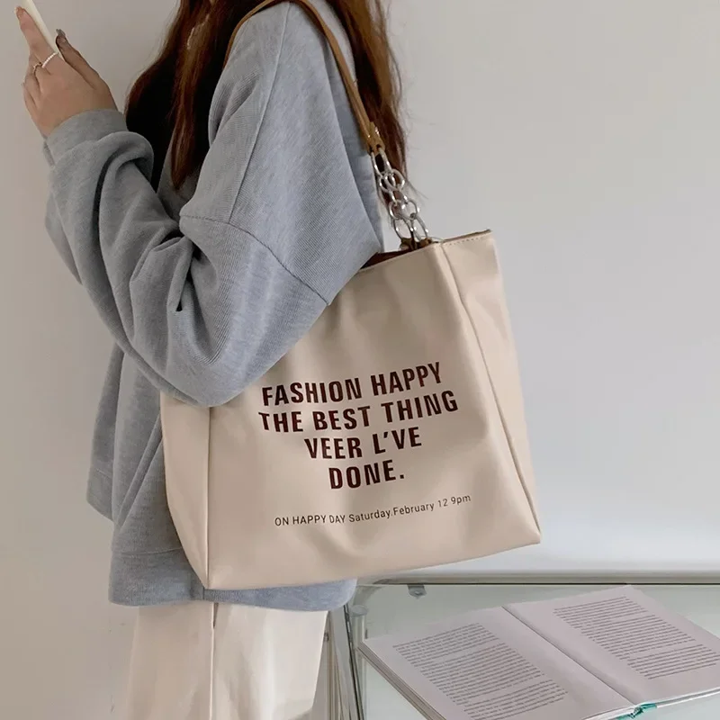 New PU Large Capacity Tote Bag Female Contrast Letters Fashion Shoulder Commuter Student Big Handbags Bags