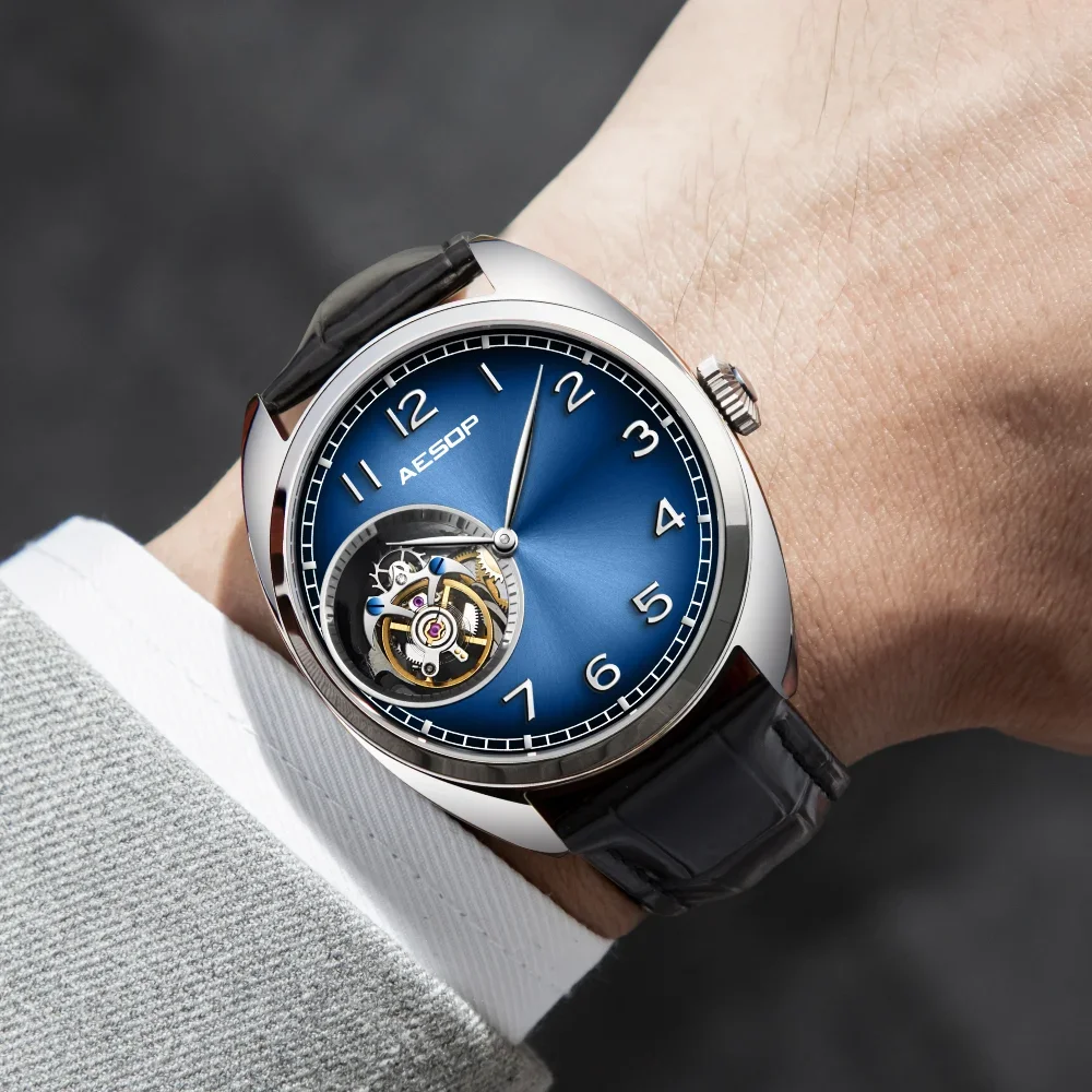 

Aesop настоящие часы с турбийоном для мужчин, роскошные сапфировые механические часы с циферблатом Aurora, водонепроницаемые модные деловые часы