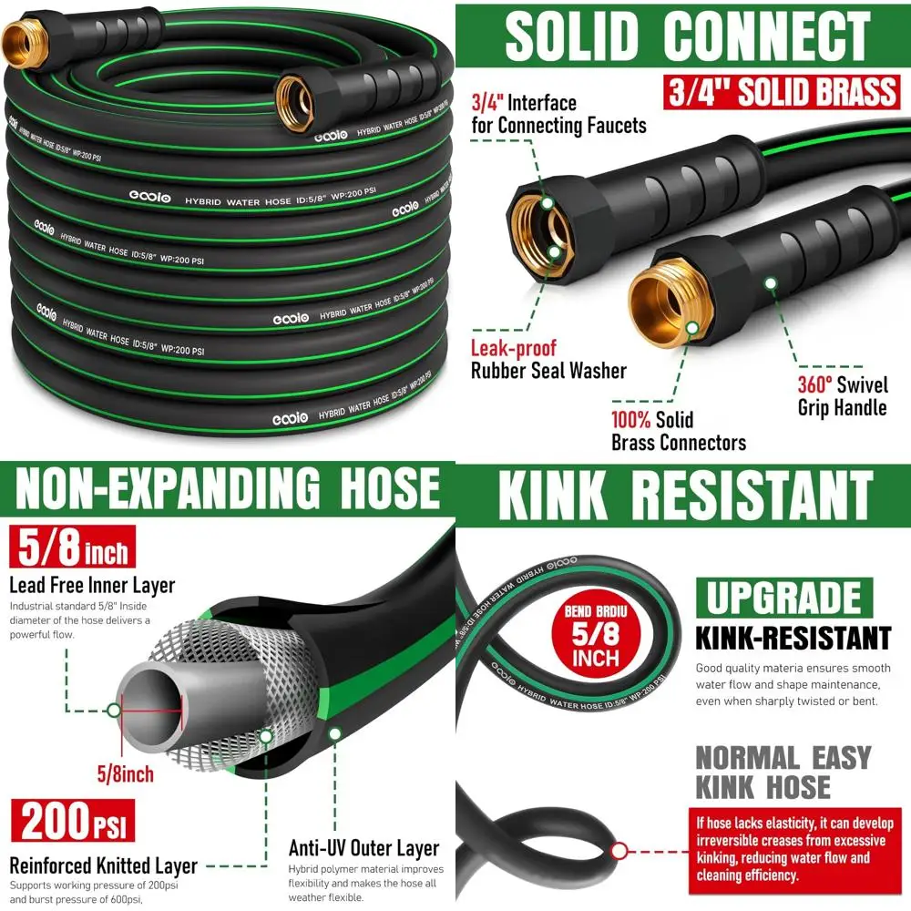 

100-футовый сверхпрочный гибкий садовый шланг, устойчивый к ударам и легкий, герметичный гибридный водяной шланг для наружного использования