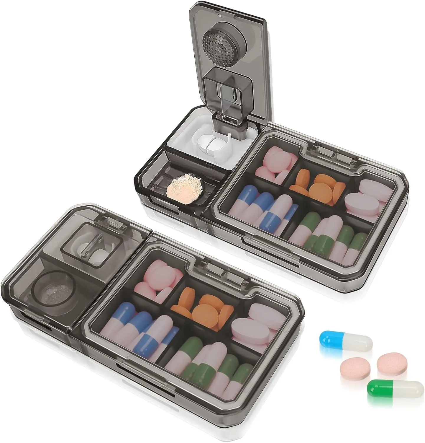 3 in 1 Pill Organizer Pill Box with Medicine Cutter and Grinder Portable Travel Daily Pill Case Organizer for Medicine Container