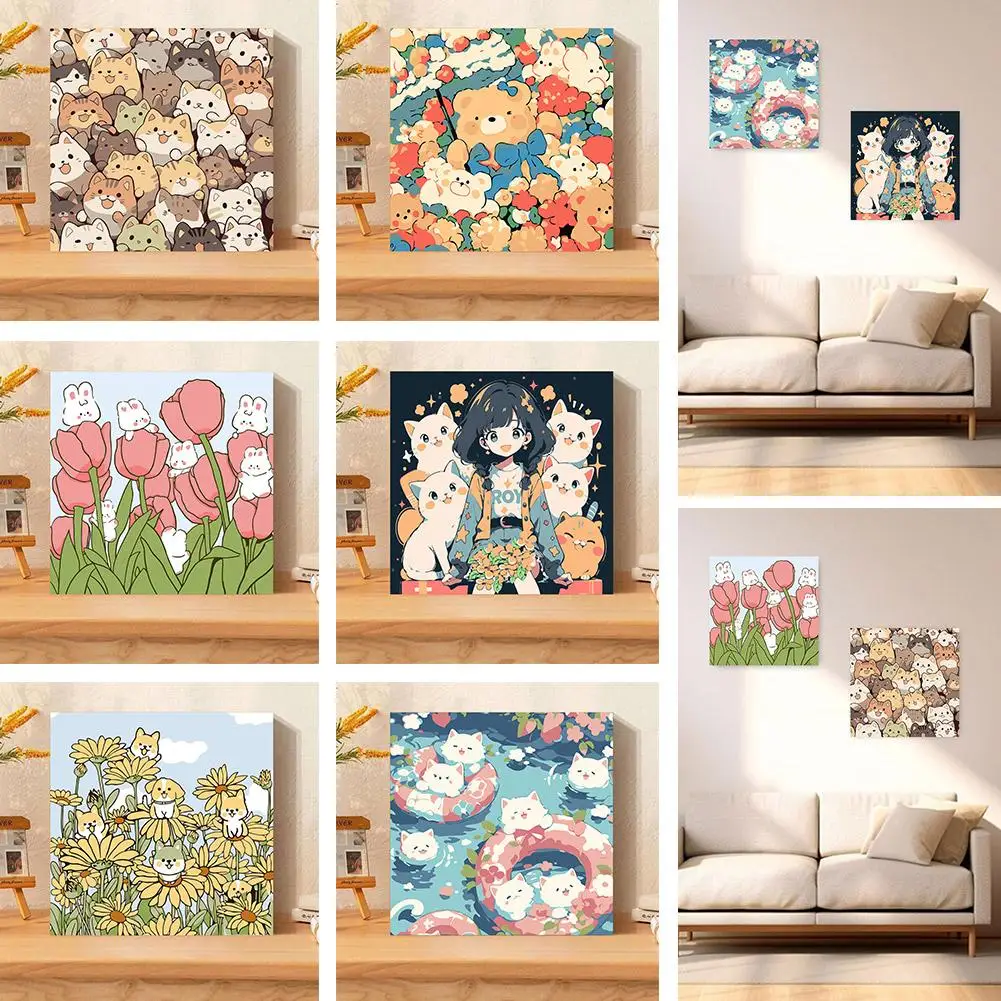 New Creative Tulip Animal Digital Oil Painting Diy Healing Handmade Painting Coloring Decorative Cartoon Hanging Painting F D4A2