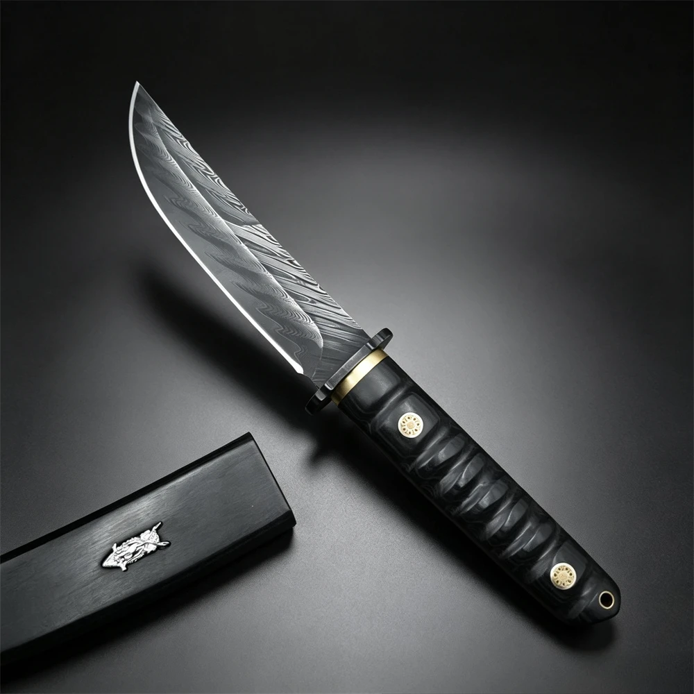 High Hardness VG10 Damascus Blade Ebony Handles Fixed Blade Pocket Knife Outdoor Camping Knives Portable Survival EDC Tools