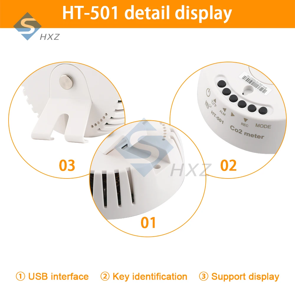 CO2 가스 감지기, HT-501 디지털 공기 품질 모니터 ℃ / ℉   스위치, 베이비 룸/사무실용 휴대용 정확한 CO2 테스터