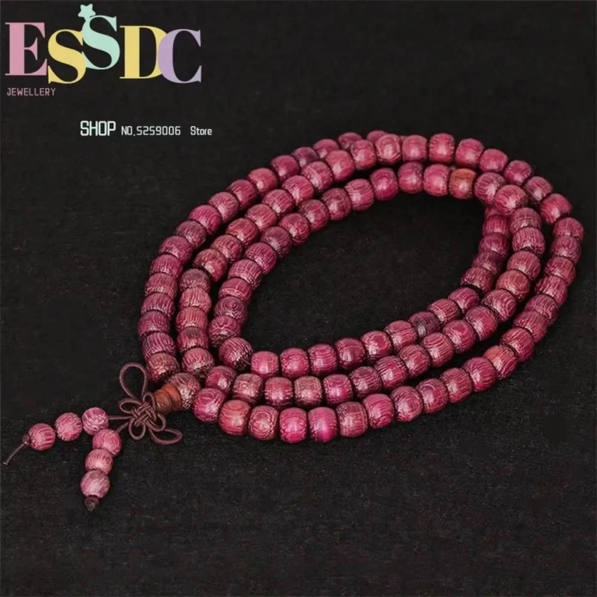 New Natural 108 Rose Rosewood Bucket  Mala or Necklace Purple Core Wood Violet Buddha Beads Chinese Knot Bracelets