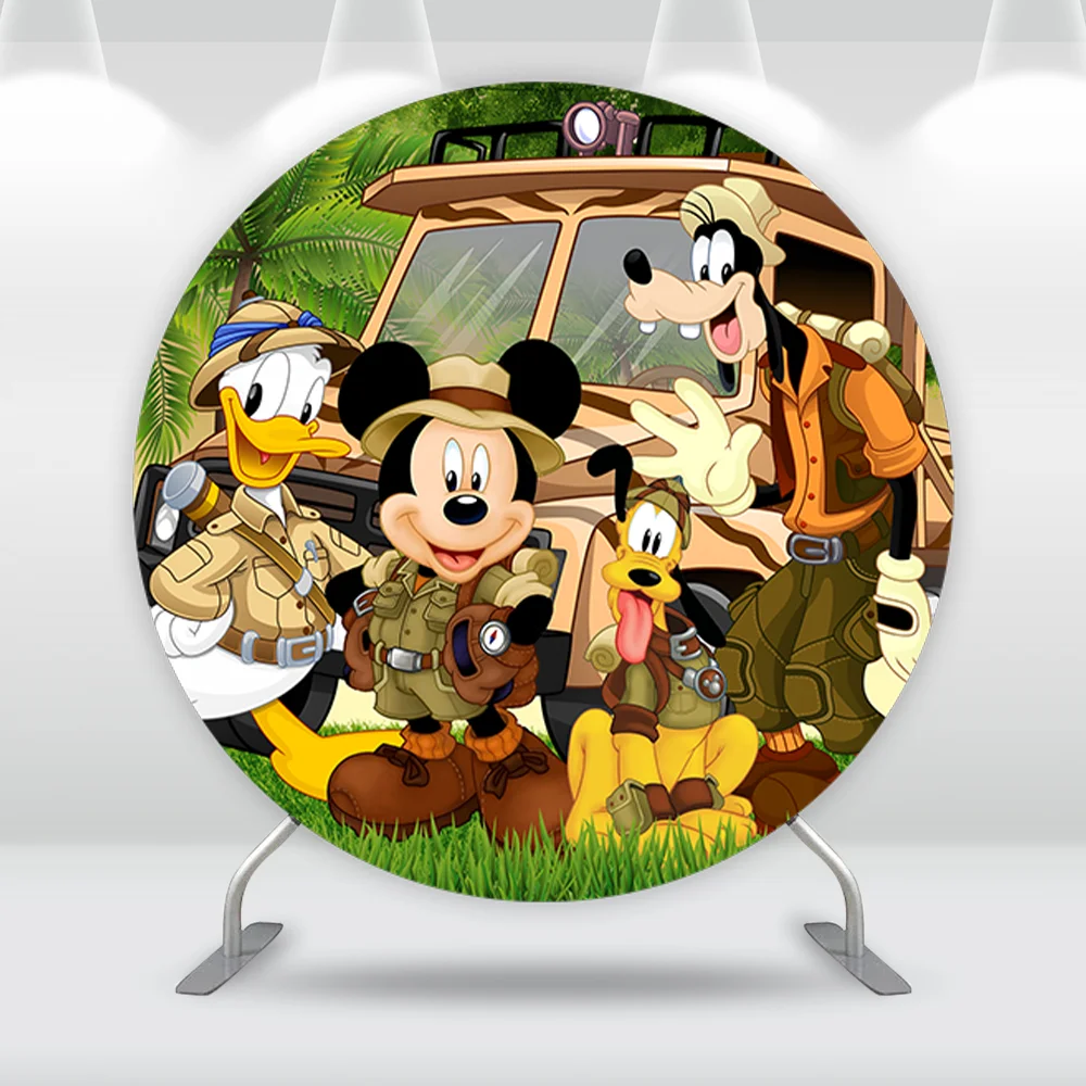 سفاري ميكي ماوس عيد ميلاد جولة خلفية الغابة البرية واحد صبي استحمام الطفل خلفية كعكة الجدول اسطوانة يغطي