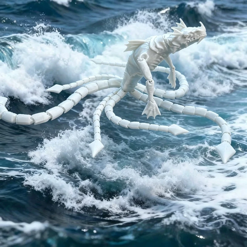 Articulated Sea Dragon Figure 3D Printed Deep Sea Monster Poseable Tentacle Creature Desk Decor Home Office Shelf Collectible view 3