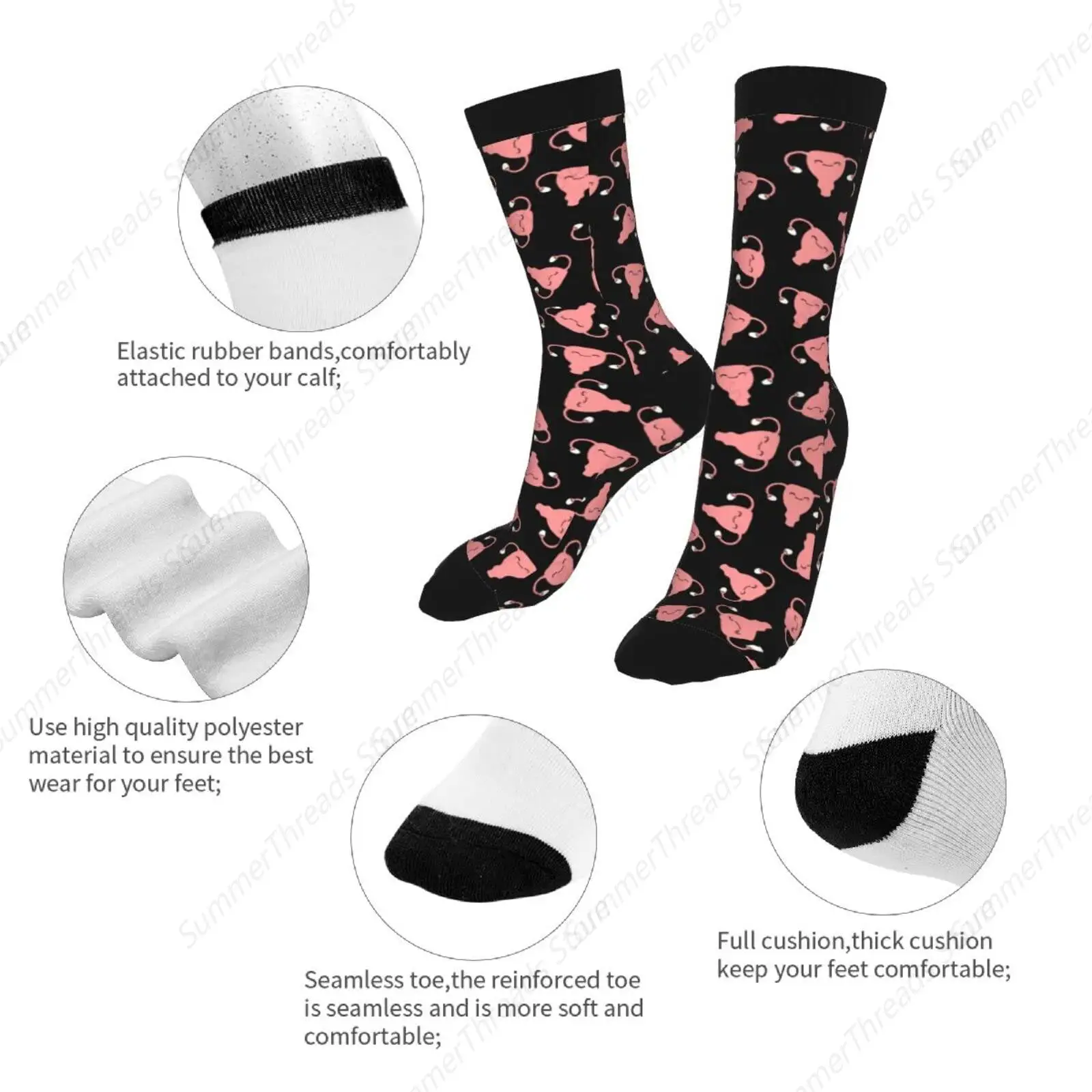 Happy Uterus Calcetines divertidos y novedosos de tubo Crazy Crew, calcetines de vestir informales para hombres y mujeres