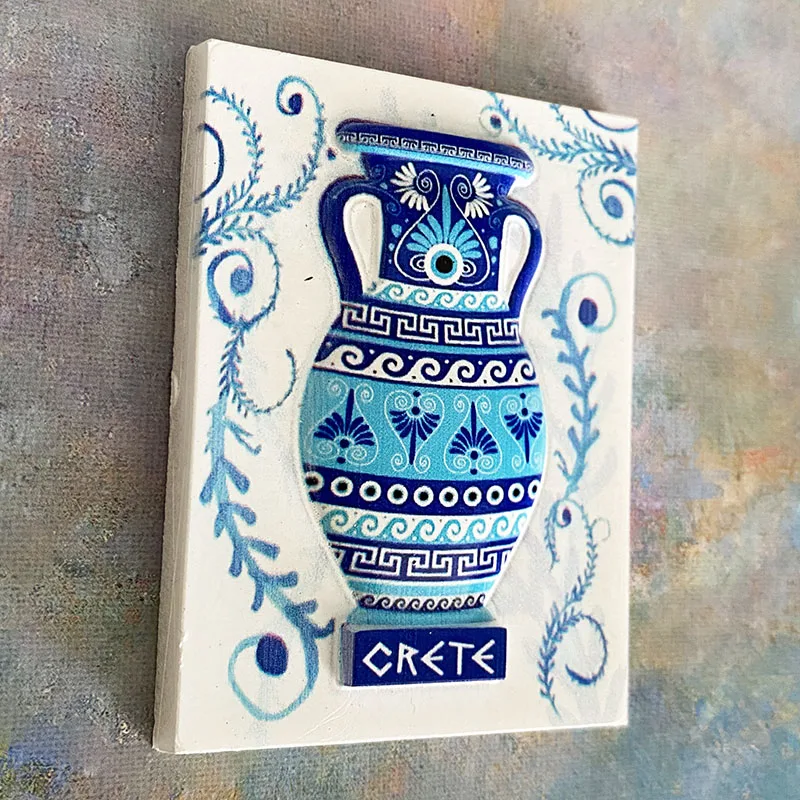 Crete, Greece, ceramics, 3D refrigerator magnets, tourist souvenirs, hand-painted, home decor, collection, crafts