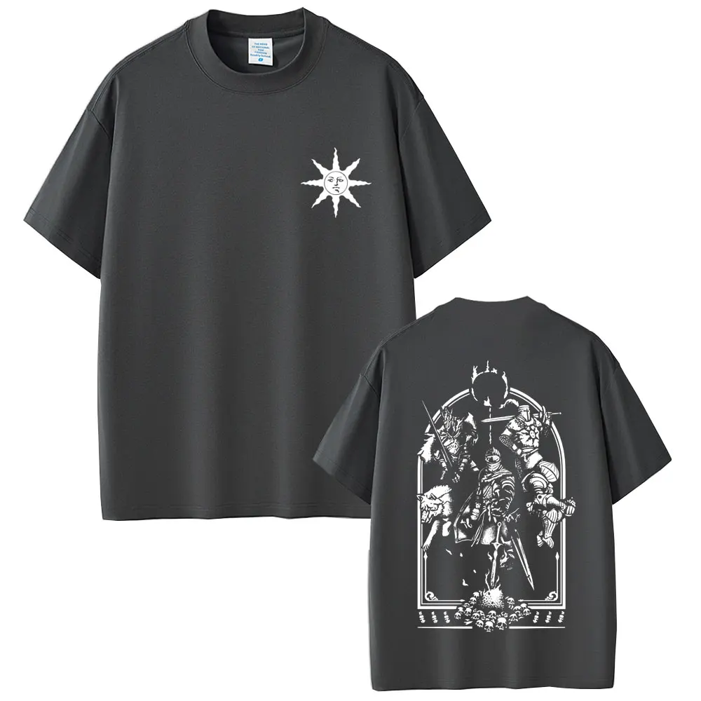 Game Dark Souls Praise The Sun Graphic T-shirt Men Women Vintage Gothic Rock T-shirts Men's Casual Cotton Short Sleeve T Shirts view 2