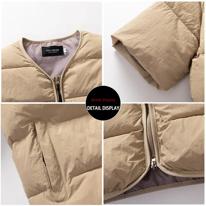 سترة قطنية قصيرة الأكمام أنيقة 2025 جديدة دافئة للرجال بتصميم قصير للخريف والشتاء متعددة الاستخدامات بسيطة وعصرية