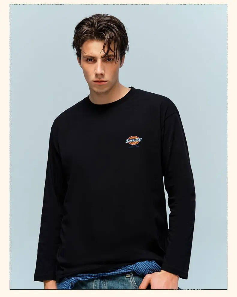 Dickies New American Fashion Long Sleeve T-Shirt for Men, Pure Cotton Crewneck Undershirt Casual Top