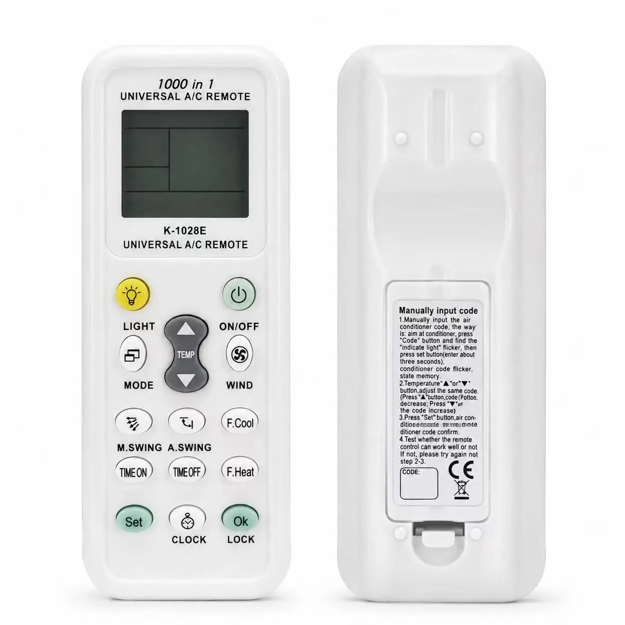 K-1028E Universal Air Conditioner A/C Remote Control, Fit for Haier Hitachi Panasonic Sharp Gree Midea Yuetu Changhong More Bran