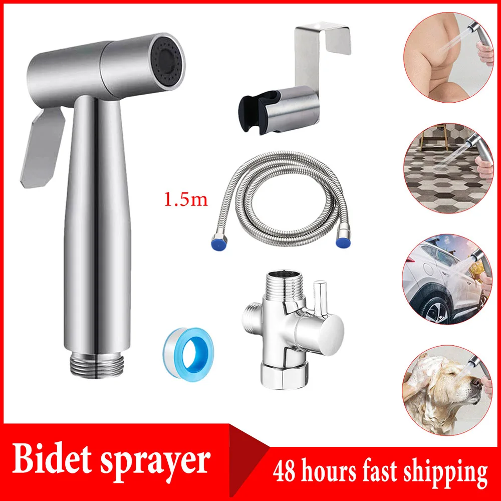 Handheld Toilet Bidet Faucet Sprayer Stainless Steel Bathroom Hand Bidet Spraye Set Toilet Self Cleaning Shower Head No Punch