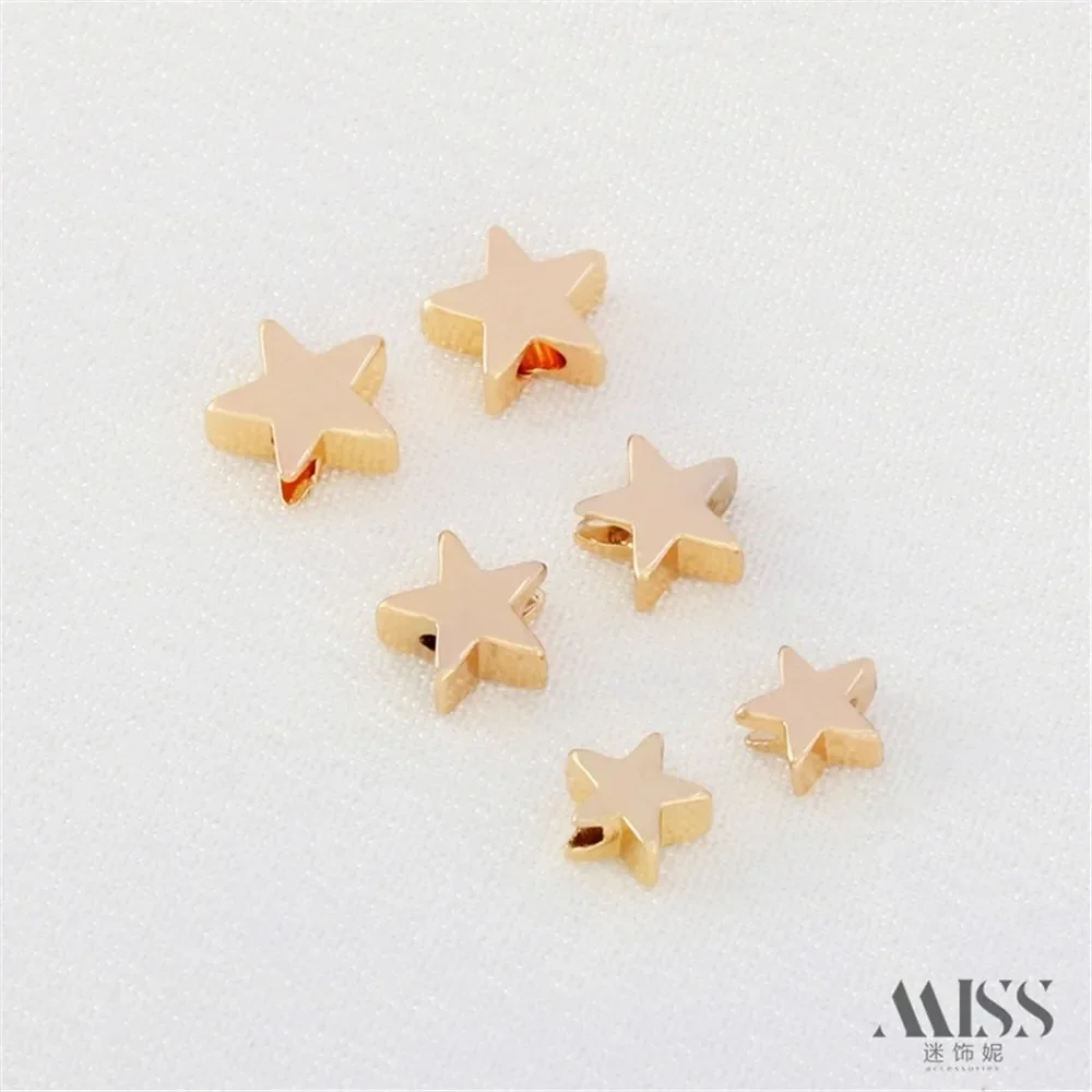 14K Gold Bag Color Smooth Surface Through Hole Pentagonal Star Bead Diy Bracelet Necklace Beaded Jewelry Accessories Material