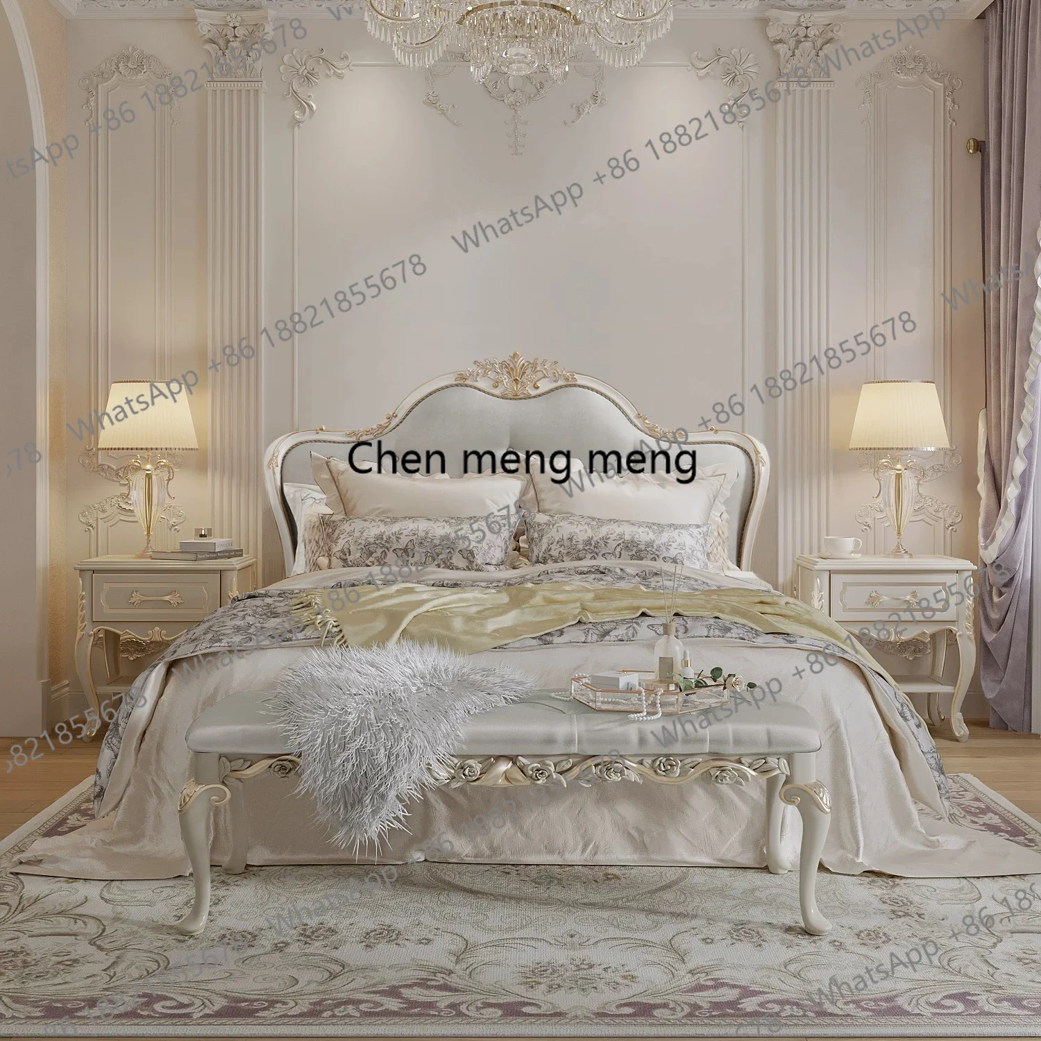 French light luxury carved court solid wood bed high-end European master bedroom 1.8 meters villa double bed wedding bed