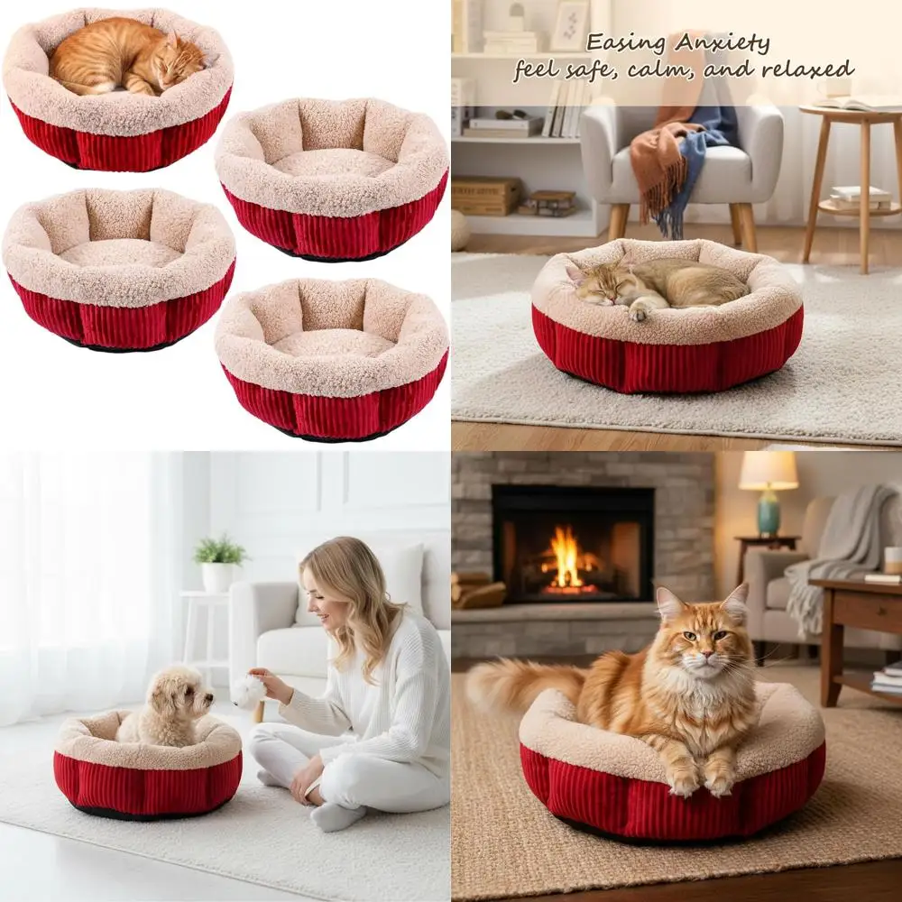 

Round Self-Warming Donut Bed for Small Pets, 20 Washable Sherpa Fleece with Anti-Slip Bottom, Ideal for Cats and Dogs in Winter