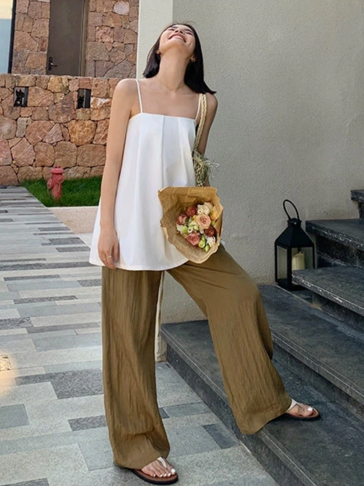 Long Camisole for Women Elegant Office Lady Minimalist Chic Korean Style Loose Sexy Summer Fashion Vintage All-match Streetwear