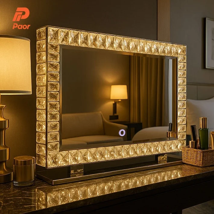 Luxury Led Bathroom Beauty Diamond Crystal Vanity Salon Mirror For Makeup Wall Mirror With Led Light Mirror
