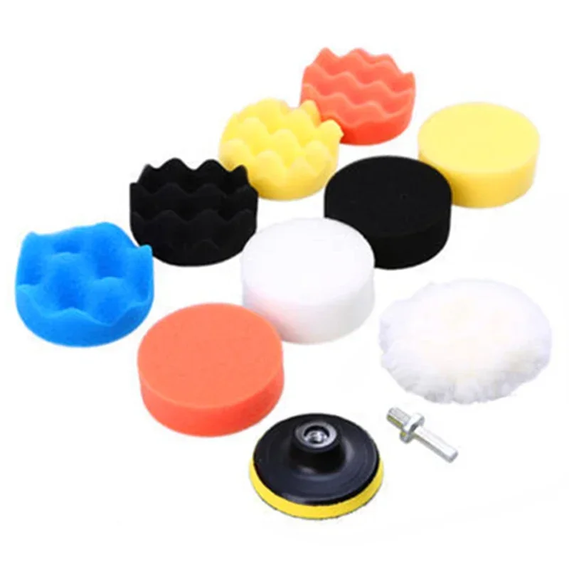 EAFC 3/4 inchCar Polishing Disc Self-Adhesive Buffing WaxingSponge Wool Wheel Polishing Pad 11Pcs for Car Polisher Drill Adapter