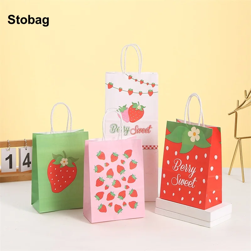 

StoBag 24pcs Cartoon Fruits Kraft paper Gift Tote Packaging Bags Children for Candy Storage Baking Pouch Birthday Party Favors