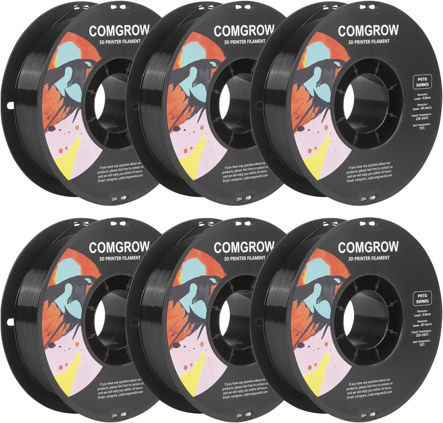 

Высокоточный филамент PETG для 3D-принтеров, 1.75 мм, прочный и долговечный, подходит для большинства принтеров, 6 катушек по 1 кг, черный