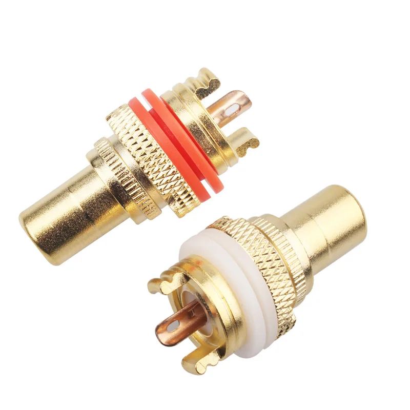 2Pcs Gold Rhodium Plated Copper RCA Jack Connector Panel Mount Socket With Nut Solder Cup Audio Chassis Plug