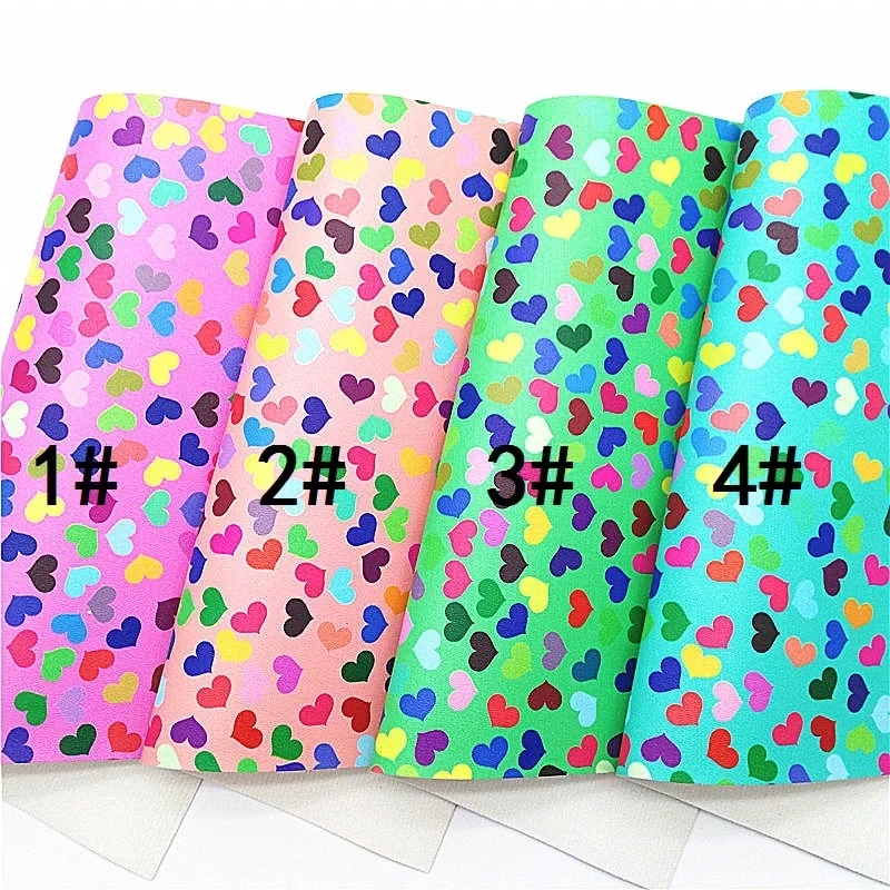 Love Hearts Printed Synthetic Leather, Smooth Felt Backing Faux Leather Fabric Sheets for DIY Bows Bags 21x29cm A4 size MB539