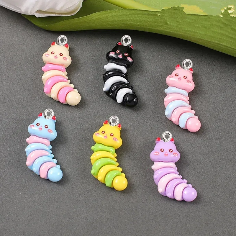 10Pcs Kawaii Cartoon Caterpillar Resin Pendant DIY Female Earrings Necklace Pendant Bracelet Keychain Decoration Flat Back Resin