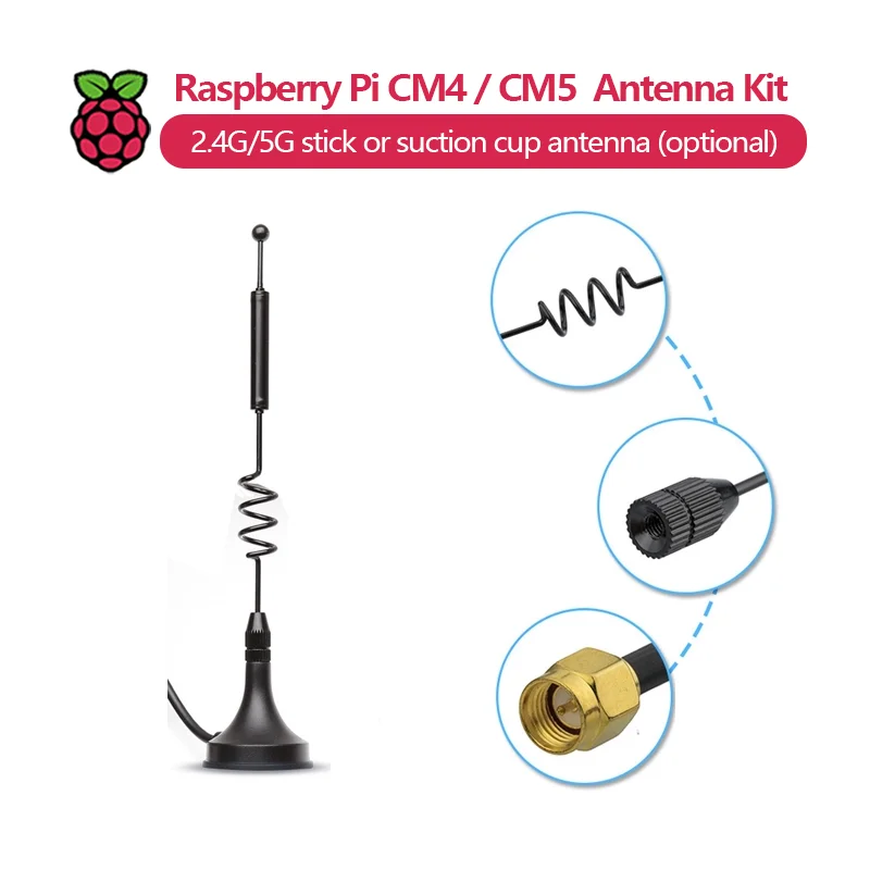 Antenna WiFi Raspberry Pi CM4 / CM5 con connettore SMA, supporta 2,4G/5G, antenna stick o ventosa (opzionale).