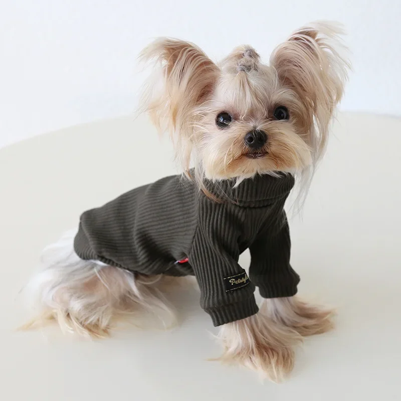 Autumn and Winter New Style Lapel Fly Sleeve Base Shirt High Neck Cat Clothing Pet Base Shirt Clothes Dog Hoodie Puppy Clothes